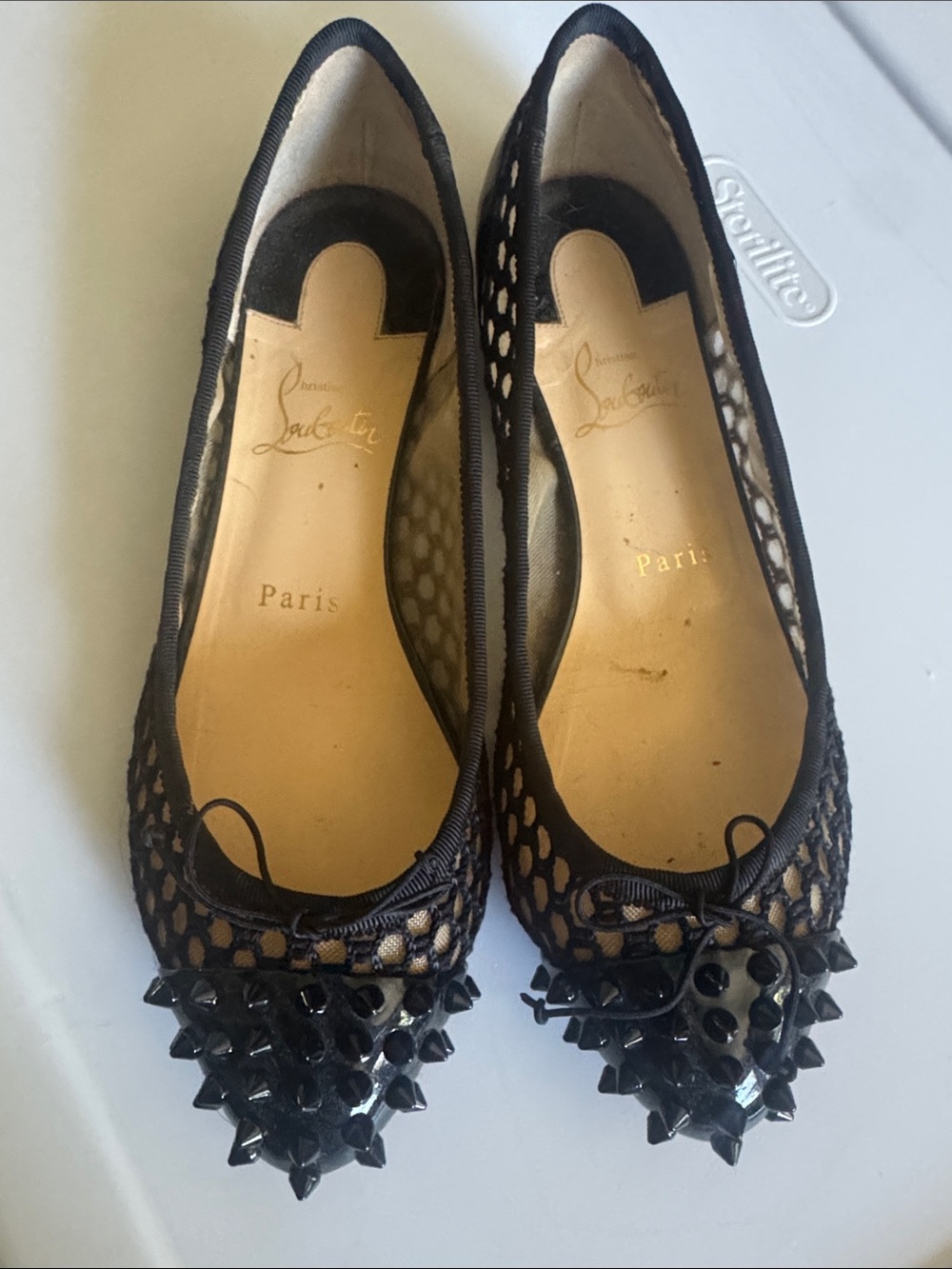 Christian Louboutin Black Mesh Pointed Spike-Toe Flats